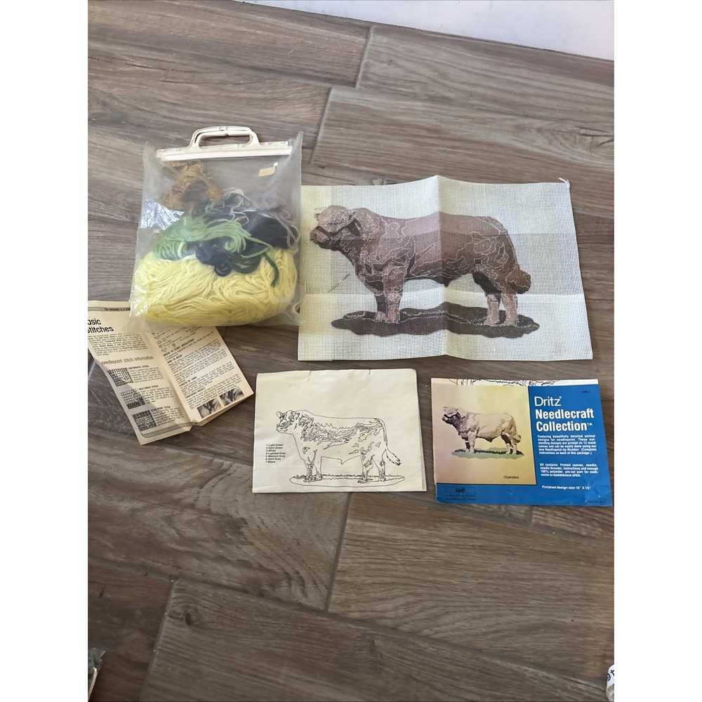 Cow Needlepoint Kit Dritz Needlecraft Collection Vintage Unstitched- See Notes